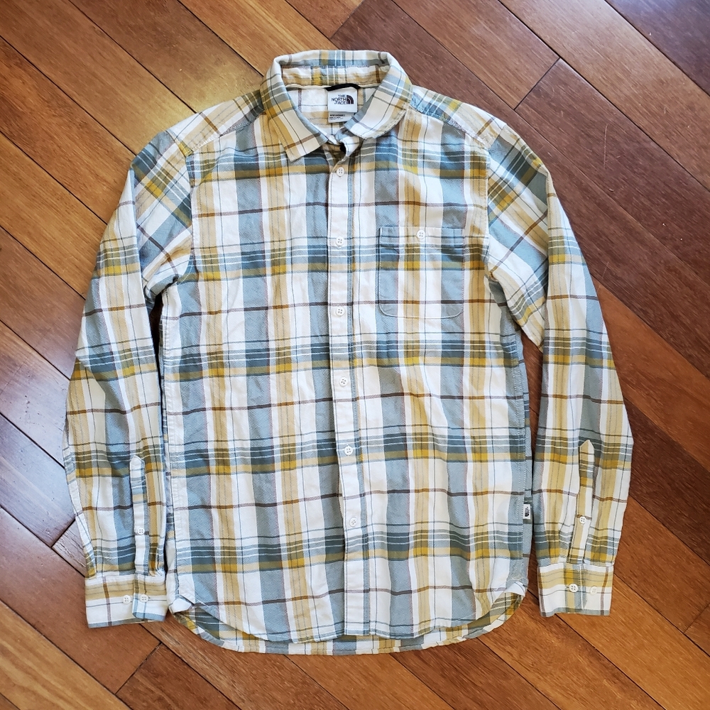The North Face Men's Button-Up Green and Yellow Small